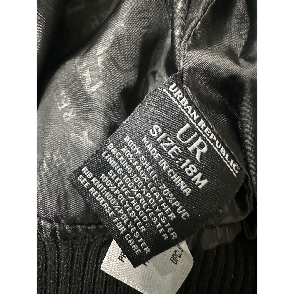 Urban Republic Toddler Boys Faux Leather Hooded Bomber Jacket Black Gray 18M - Picture 4 of 6